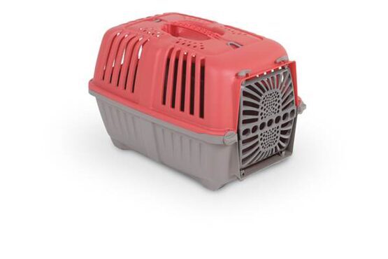 Katzen- oder Hundetransportboxe, grau-rot,  Gr:  48 x 31,5 x 33 cm